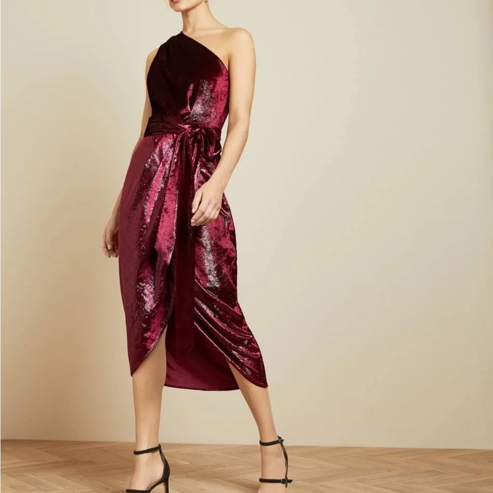 Ted Baker Abinaa One-Shoulder Draped Metallic Velvet Dress - Red